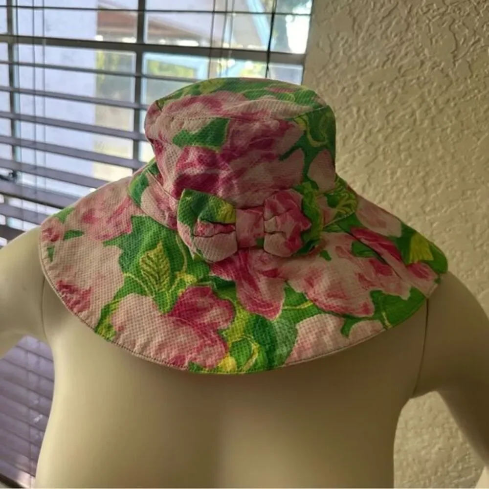 Janie and Jack Sun‎ Hat Girls 4-5 Pink Floral Seersucker Bow Summer